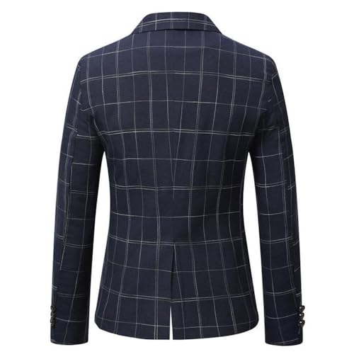 Men's Checked Blazer Notch Lapel Single Breasted Button Formal Uniform Suit Jacket2