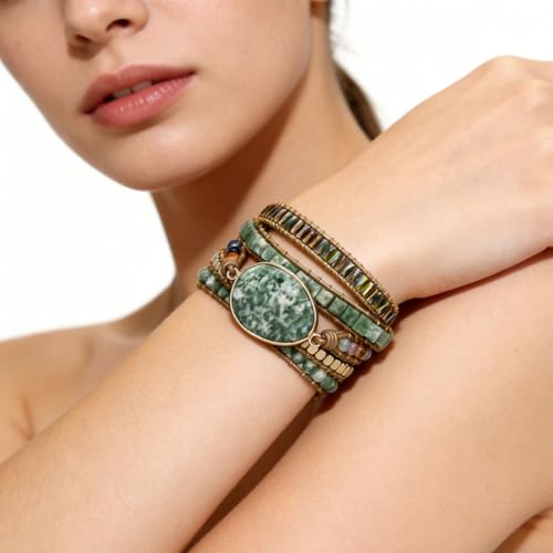 Image of Boho Wrap Bracelet for Women, Handmade Natural Imperial Jasper Multi-Layer Stone Beaded Bracelet, Bohemian Healing Crystal Stone Jewelry Gifts