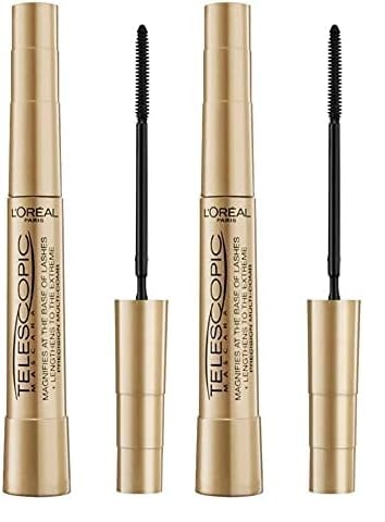 L'Oréal Paris Schwarze Wimperntusche für präzise getrennte Wimpern mit teleskopischer Länge, False Lash Telescopic Gold Mascara, Schwarz, 1 x 8 ml (Packung mit 2)