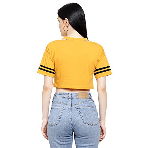 Image of LE BOURGEOIS Women Solid Loose Fit Desiger V-Neck Short Sleeve Dance Party Casul Crop Top