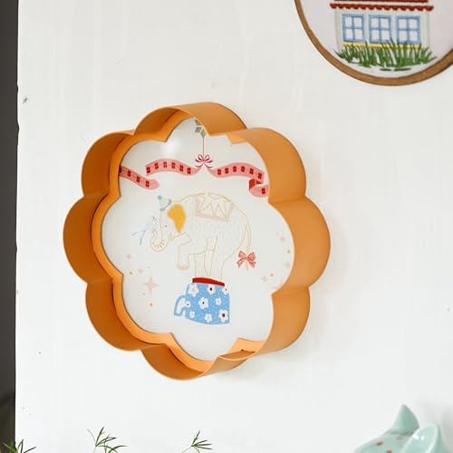 Image of The Wishing Chair Ellie Metal Wall Plate | Decorative Flower-Shaped Metal & Acrylic Wall Art with Elephant Circus Design | Yellow Wall Hanging Decor for Kids Room, Nursery, Living Room & Bedroom
