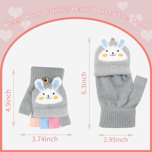 Kids Fingerless Gloves Winter Warm Convertible Flip Top Gloves Soft Knit Lining and Cute Cartoon for Kids Boy Girls2