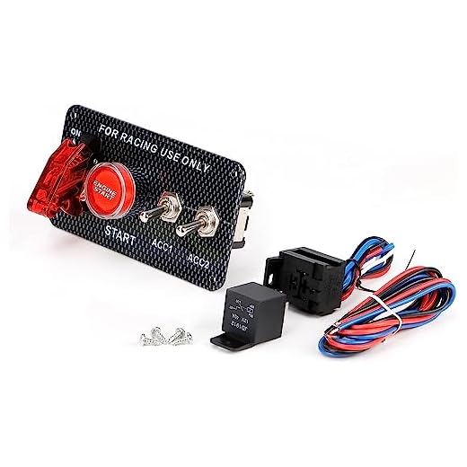 MODAXE 12V Racing Switch Panel Kit 4 in 1 Carbon Fiber Car Ignition Switch Panel Kit - Ignite Power & Control with Red Illuminated Start Button - Easy Installation