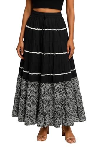 Image of Premium Long Skirt | Stylish Long Crushed Cotton & Unique Prints | Floor Length Skirt for Women | Elastic Waist Premium Maxi Skirt - Comfortable Casual Wear