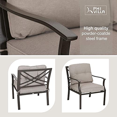 Phi Villa Patio Conversation Sets 3 Piece Outdoor Bistro Set, 2 Steel Patio Chairs With Padded Cushions & 1 Coffee Side Metal Table #TOP1