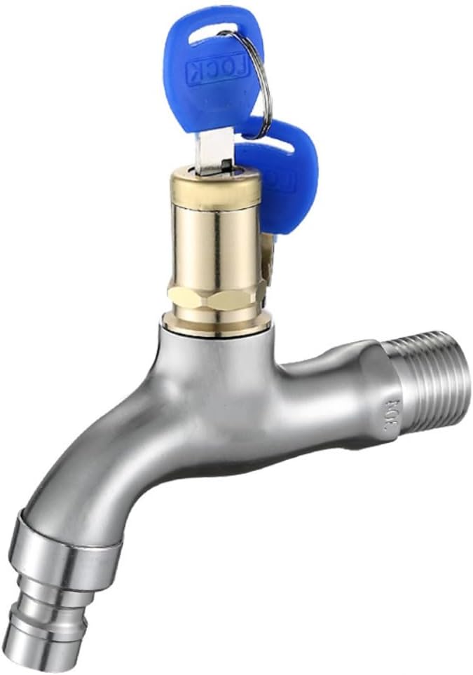 Washing Machine Tap with 2 Copper Keys, 1/2" Thread Water Tap Lockable Faucet, Faucet Locks Outdoor, Washing Machine Taps with Wall Flange for Bathroom/Kitchen, Chrome-Plated Copper