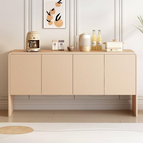 KOMHTOM Armario multiusos de estilo minimalista con 4 puertas y estantes ajustables, armario para el hogar para salón o dormitorio (crema de albaricoque)