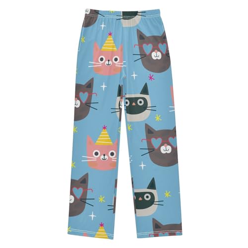 Cat in Hat Boys Pants Boys Athletic Pants Long Pant for Boywith Pockets Wide-Leg Size 6-14Y