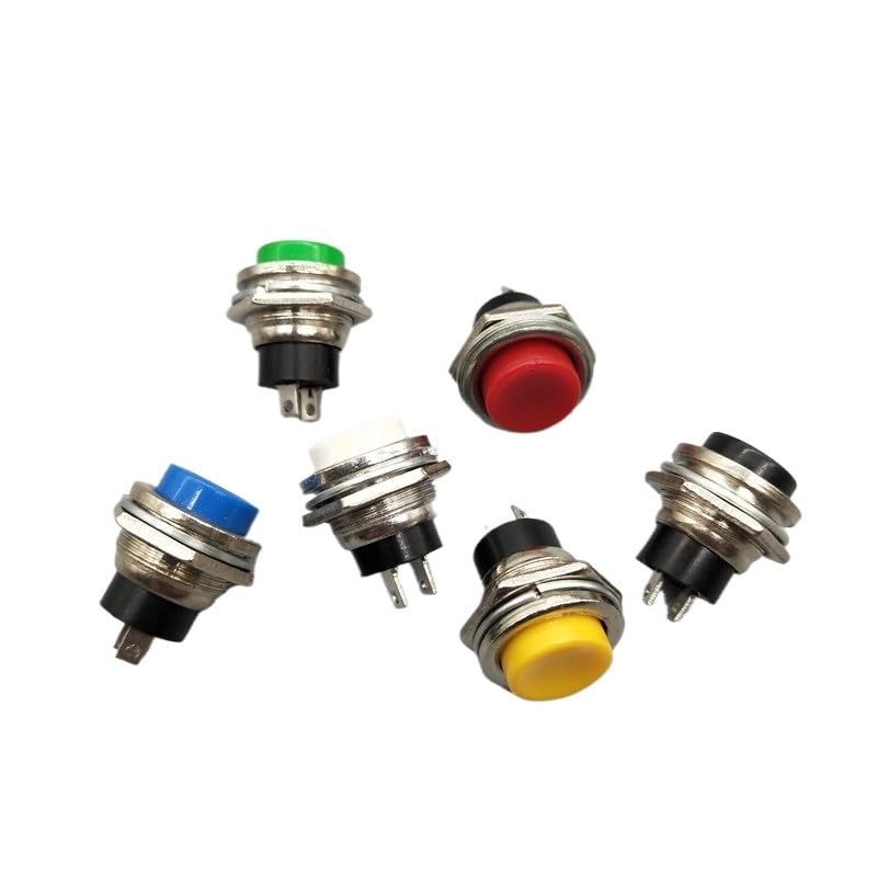 6Pcs 16mm DS-212 Momentary Red Push Button Switch 2Pin 6A/125V