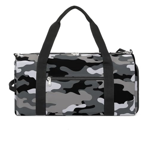 Camouflage Grey Pattern Travel Duffel for Men Women with Wet Pocket Shoe Compartment