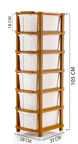 Image of 6XL Plastic Modular Drawer System for Home, Office, Hospital, Parlor, School, Doctors, Home and Kids, Product Dimension When assembeled (27cmx35cmx105 cm) (WHITE & BROWN, 6XL)