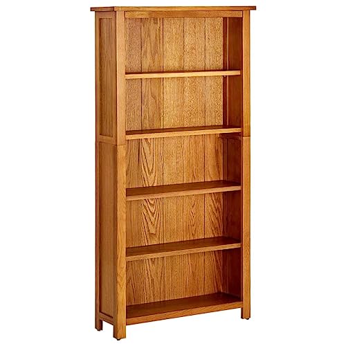 vidaXL Bois de Chêne Massif Bibliothèque à 5 Niveaux Etagère à Livres Meuble de Rangement Armoire à Livres Etagère sur Pied Intérieur 70x22x140 cm