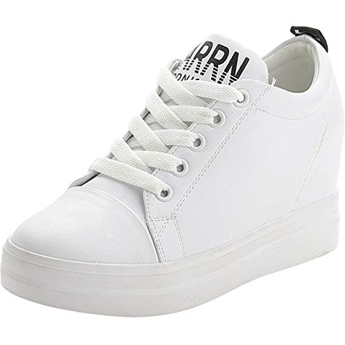 wealsex Basket Mode Montante Cuir Compensée Femme Sneakers Chaussure Décontracté Confort (Blanche,étiquette 35=FR 35)