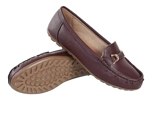 Image of Pluxh Women's Elegant Ballet Flats with Metal Accent | Soft Comfort Slip-On Shoes | Lightweight Everyday Footwear | Flexible Grip Sole | Office, Casual & Work Wear