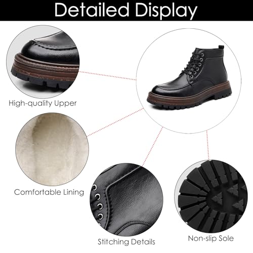 Men's Leather Comfort Lace-up Platform Low Chunky Heel Chukka Boots Four Seasons Retro Round Toe Lug Sole Block Heel Oxford Boots Casual Riding Motorcycle Boots3