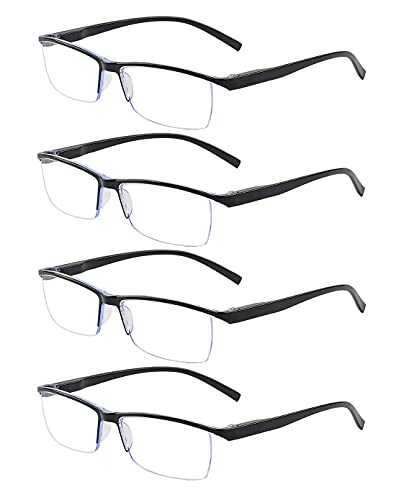 Outray Paquete de 4 lentes de lectura para hombres, lentes de lectura transparentes con bloqueo de luz azul, lentes de lectura negras, Negro, M Cover
