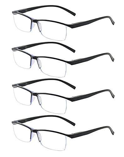 Outray 4er-Pack Lesebrille für Männer Blaulichtblockierende Computerbrille Schwarz Halbrahmen Transparente Linse Lesebrille, Schwarz , M