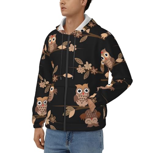 Sweat à capuche hibou marron pour homme coupe décontractée