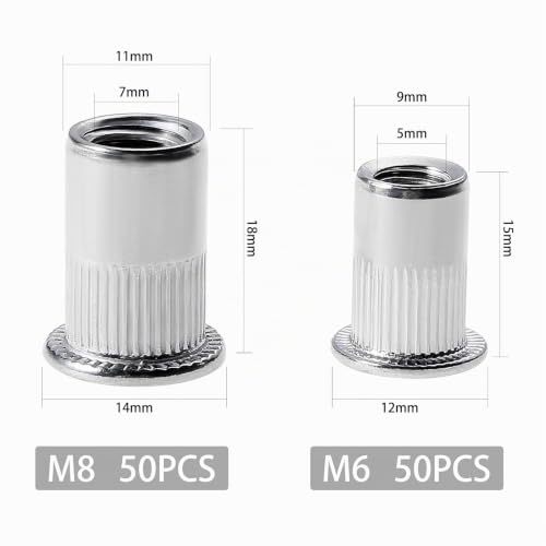 Miniatura 2 de Gueenky 100 Tuercas De Remache M6 M8 De Acero Inoxidable, Tuercas De Remache M8 M6 De Acero Inoxidable, Tuercas De Remachado, Tuercas De Remache Ciego, Tuercas De Remache Para Metal Y Plástico, 50