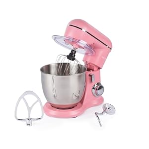 Salter British Bakes Stand Mixer – 5L Food Mixer for Baking, 1300W, 10 Speeds, Easy Control Dial, Removeable Splash Guard, Pink Electric Kitchen Appliance with Whisk, Dough Hook and Beater