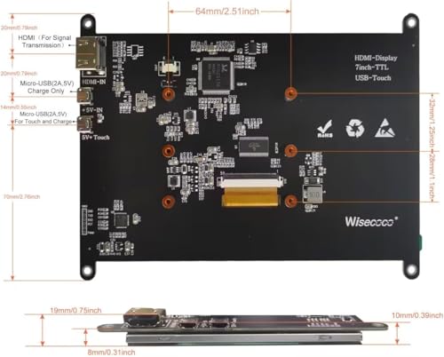 Image of wisecoco 7 Inch Touchscreen Monitor for Raspberry Pi HDMI IPS 1024 x 600 Mini LCD Display for RPI Pi 5 /4B /3B 2 Zero B B+ Windows Driver-Free