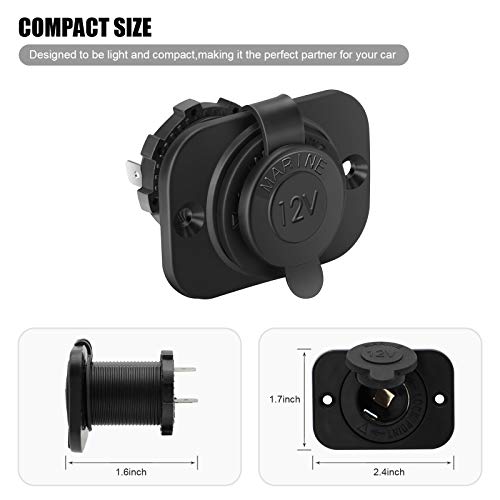 FENGWANGLI 1 Pack LED Cigarette Lighter Socket, 12V Waterproof Power Outlet Receptacle With Panel, Wire Fuses and USB for ATV RV Truck Motorcycle Yacht(Blue)