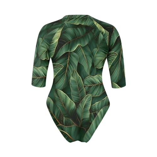 Women's One Piece Swimsuit High Cut Athletic Swimwear Half Sleeve Zipper Tummy Control Bathing Suits Size XS-2XL4