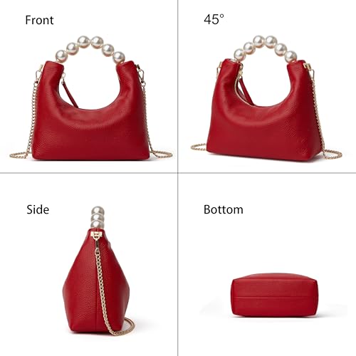 Image of DORIS&JACKY Small Top Handle Clutch Purse for Women, Designer Evening Bag With Pearl Tote Handle and Chain Strap