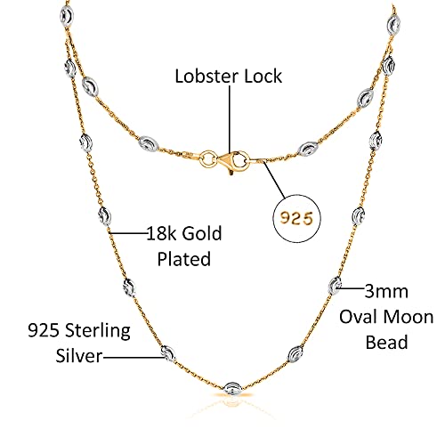 Savlano 18K Gold Plated Over 925 Sterling Silver Station Oval Moon Bead Necklace Chain For Women. Silver, Gold, Rose Gold - Made in Italy Comes With a Gift Box2