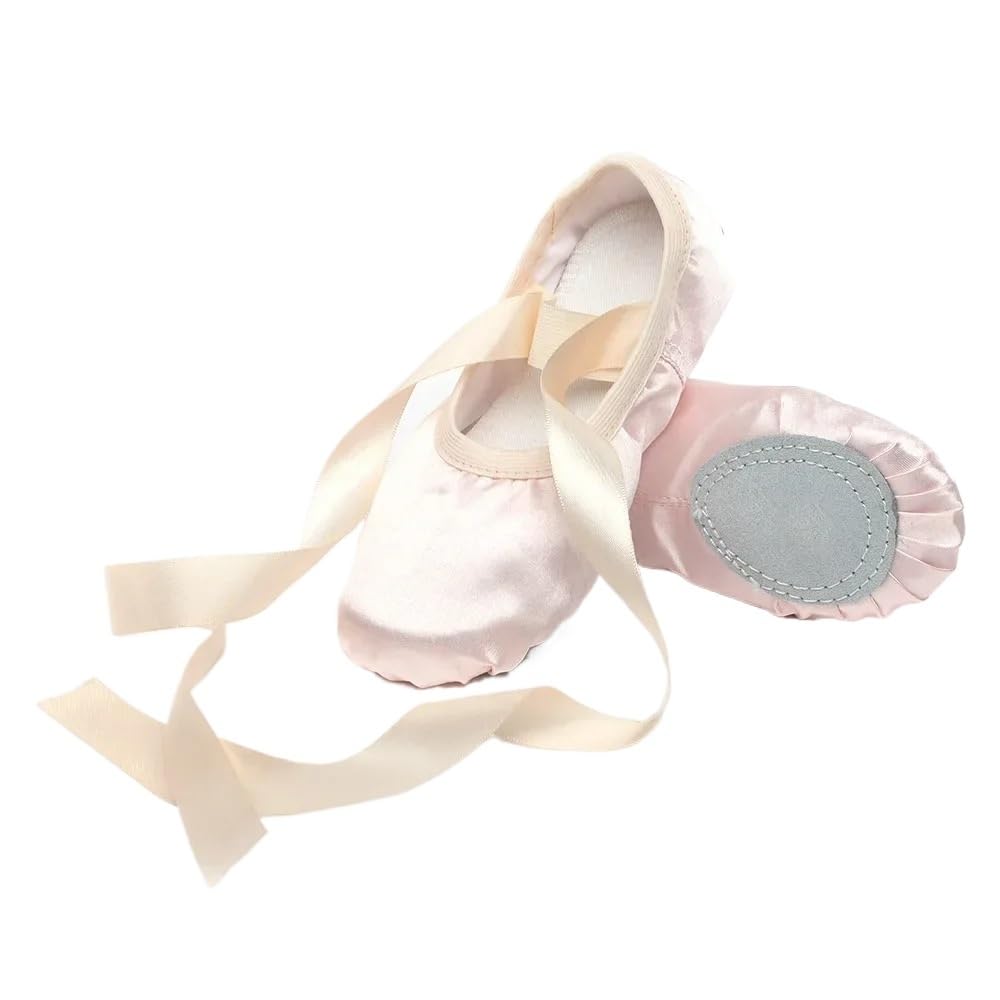 DMLAYHP Ballet Shoes Girls Ballet Dance Shoes Women Satin Soft Sole Children Ballerina with Ribbon Adult Dance Shoe(A,32)