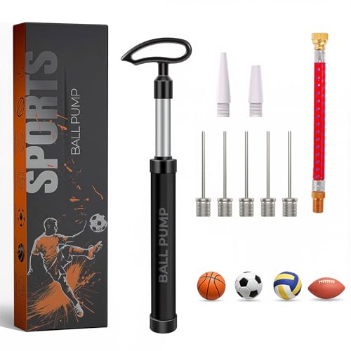 Active 100 Ballpumpe mit Nadel - Ballpumpe fußball mit Düse und Verlängerungsschlauch, ergonomisches Design, Rohr aus Aluminiumlegierung, luftpumpe für Fußball, Basketball, Volleyball, Rugby