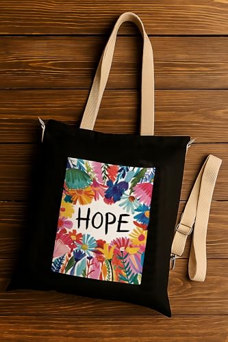 Image of ZORI Black Sling Tote Bag With Pocket and with Beige Straps, Tote Bags For Women large capacity,Tote bag For Shopping, College, Travel, More Canvas Handbag For Unisex