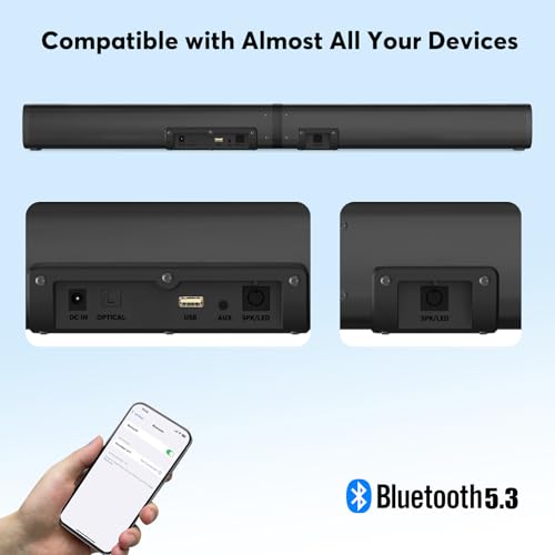 Wohome 2.2 Sound Bar for TV with Built-in Subwoofers, 32 Inches Detachable Soundbar Speaker, Bluetooth 5.3/Optical/AUX/USB Connection (Black) - Thumbnail 4