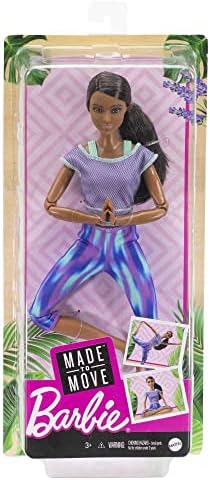 Barbie GXF06 Made to Move Doll with 22 Flexible Joints & Curly Brunette Ponytail Wearing Athleisure-wear for Kids 3 to 7 Years Old, 30.48 cm*3.81 cm*8.89 cm