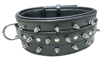 Shagul Sport Quality Genuine Leather 3 Line Spike Dog Head Colla (Large Black) 2 Inch
