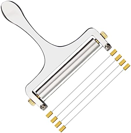 SORWATEE Cheese Slicer - Adjustable Thickness Heavy Duty Stainless Steel Cheese Cutter With Wire for Mozzarella Cheese, Cheddar Cheese, Gouda Cheese with 4 Extra Cutting Wire (Silver-1)