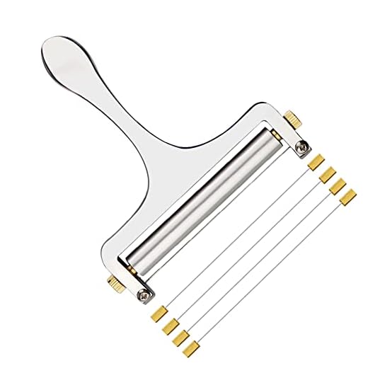 SORWATEE Cheese Slicer - Adjustable Thickness Heavy Duty Stainless Steel Cheese Cutter With Wire for Mozzarella Cheese, Cheddar Cheese, Gouda Cheese with 4 Extra Cutting Wire (Silver-1)