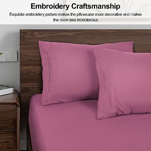 Lirex Queen Size Pillow Cases 2 Pack,1800 Thread Count Embroidered Soft Brushed Microfiber Pillowcases,Mauve Pink - Image 2