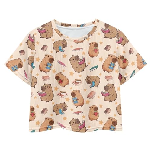 Image of Girls Crop Tees Crew Neck Casual Short Sleeve T Shirts Kids Loose Soft Comfortable Tees Blouses Shirt for Little Girl