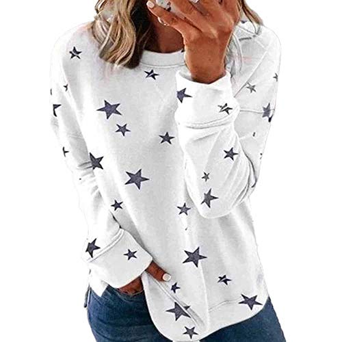Image of Treer Sweatshirts Unisex Graphic Solid Color Star Pullover Casual Long Sleeve Round Neck Women Men Tops Funny Printed Autumn Winter Jumpers Sweatshirt (Star White,4XL)