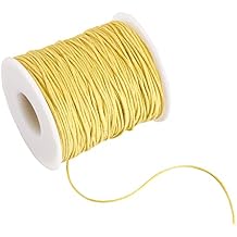 Beadthoven 100Yards 1mm Waxed Cotton Thread for Bracelet Making, Waxed Cotton Cord Beading Cord String for Friendship Bracelet Jewelry Making Necklace Sewing DIY Craft Macrame Gold