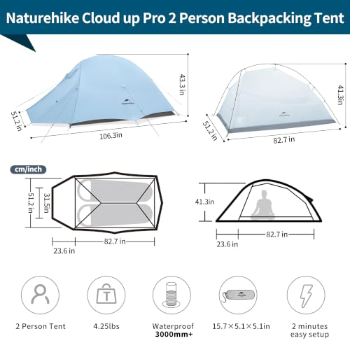 Image of Naturehike Cloud-Up 2 Person Tent Lightweight Backpacking Tent with Footprint - Free Standing Ultralight Camping Hiking Backpack Tents Two Person Tent