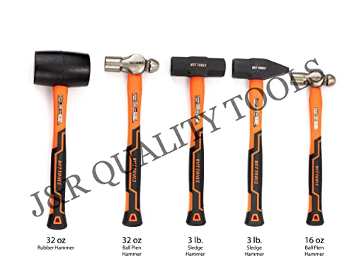 VCT 5pc Hammer & Mallet Set, 16oz & 32oz Ball-Pein Hammers, 32oz Rubber Mallet, 3lb Sledge & Cross-Pein Hammers, Metal Working by VCT - Image 2
