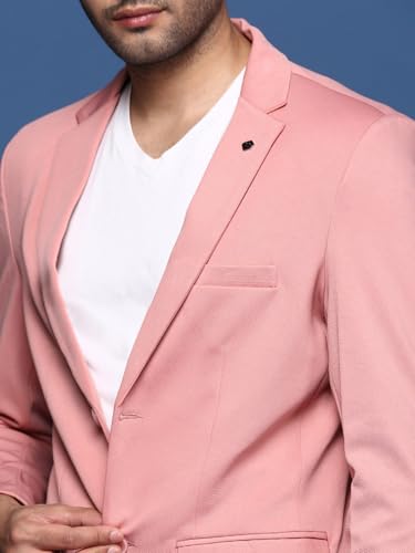 Image of SHOWOFFFF Men Solid Single Breasted Formal Blazer | Notched Lapel Full Sleeves Cotton Blazer for Mens | Slim Fit Regular Length Blazer for Men's