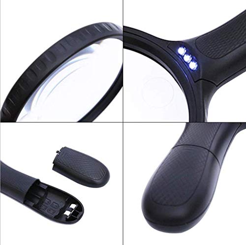 Lupa de leitura HD lente de resina óptica com luz 3LED 138 mm decoração de sala de presente grande É