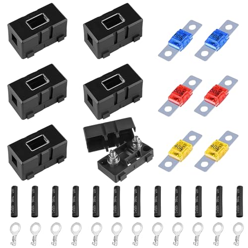 mizikuu 6 Stück Midi Sicherungshalter, Kfz Auto-Sicherungshalter und 6 Stück Midi Sicherung Mega Sicherung 40A 50A 60A ANS Hochstromsicherung für PKW, LKW, Baufahrzeuge, Busse, Wohnwagen