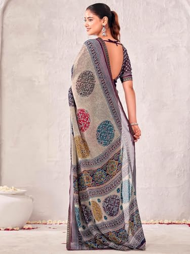 Image of SIRIL Women's Georgette Printed Saree with Unstitched Blouse Piece