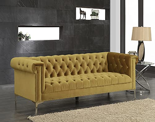 Iconic Home Gold/Cognac Gold Bea Velvet With Nail Head Trim Tone Metal Sofa #TOP7