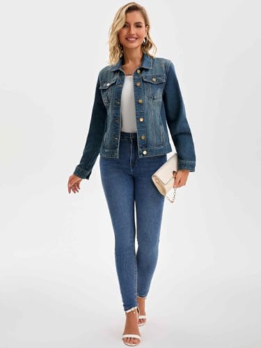 Women's Denim Jacket Washed Vintage Western Long Sleeve Distressed Jean Jackets Coats3
