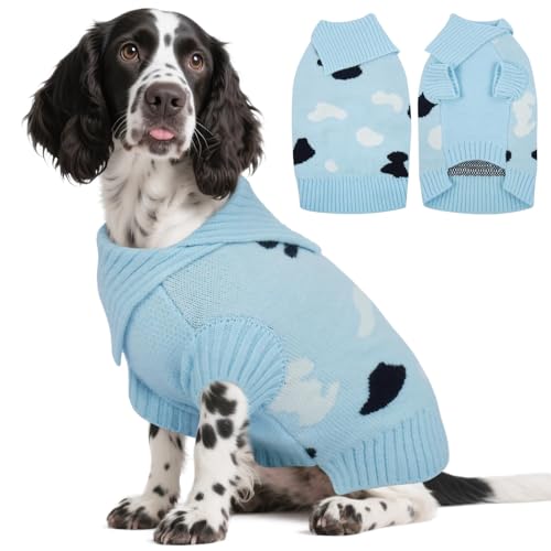 Kuoser Medium Dog Sweater Pullover All-Breed Winter Wear | Ergonomic Armholes Simplify Dressing Wiggly Dogs, Ribbed Cuffs Lock Heat, Blue L Blue L (Chest: 20.9'' / 53cm)